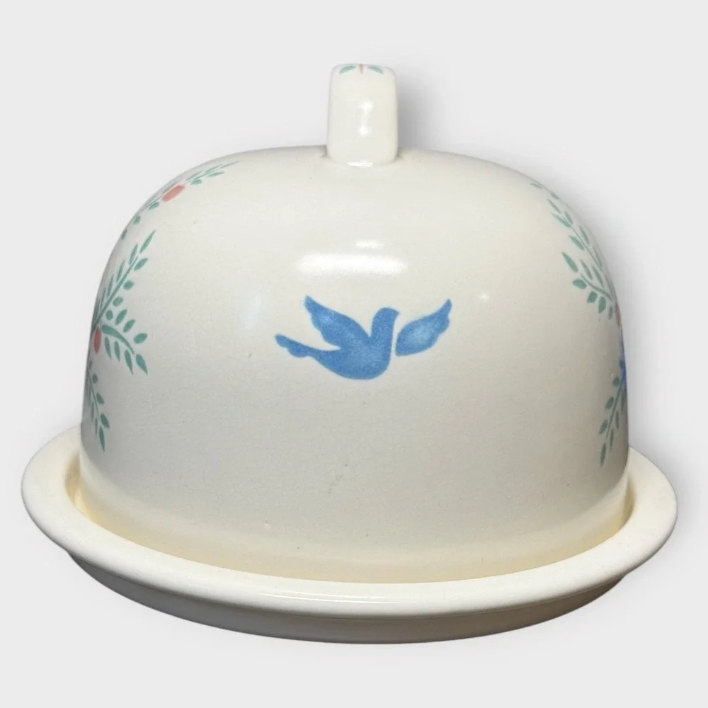 Vintage‎ Ceramic Butter Dish Cheese Dome Tree of Life Bird Farmhouse Decor